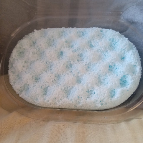 Blue exfoliating soap sponge by Four Candles & Soaps