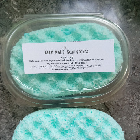 Izzy Male exfoliating soap sponge by Four Candles & Soaps