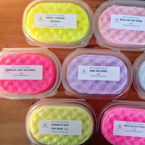 Jamaican Me Crazy exfoliating soap sponge by Four Candles & Soaps