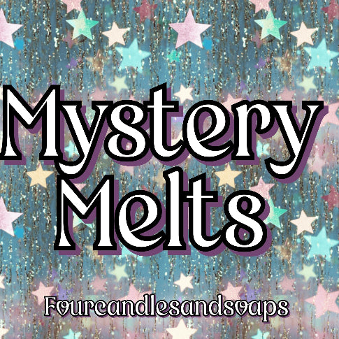 Text 'Mystery Melts' with a colorful star pattern in the background