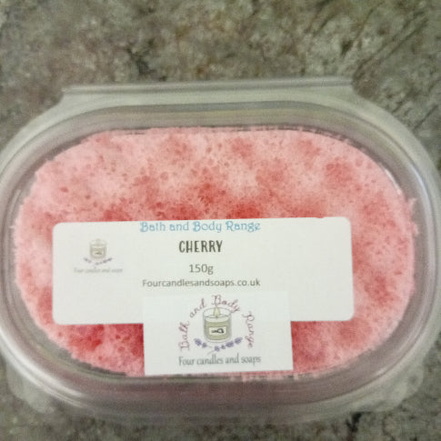 Cherry exfoliating soap sponge by Four Candles & Soaps