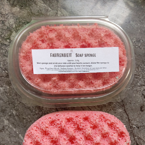 Fahrenheit exfoliating soap sponge by Four Candles & Soaps