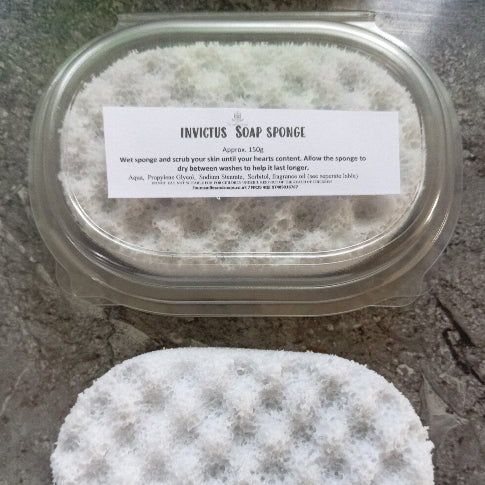 Invictus exfoliating soap sponge by Four Candles & Soaps