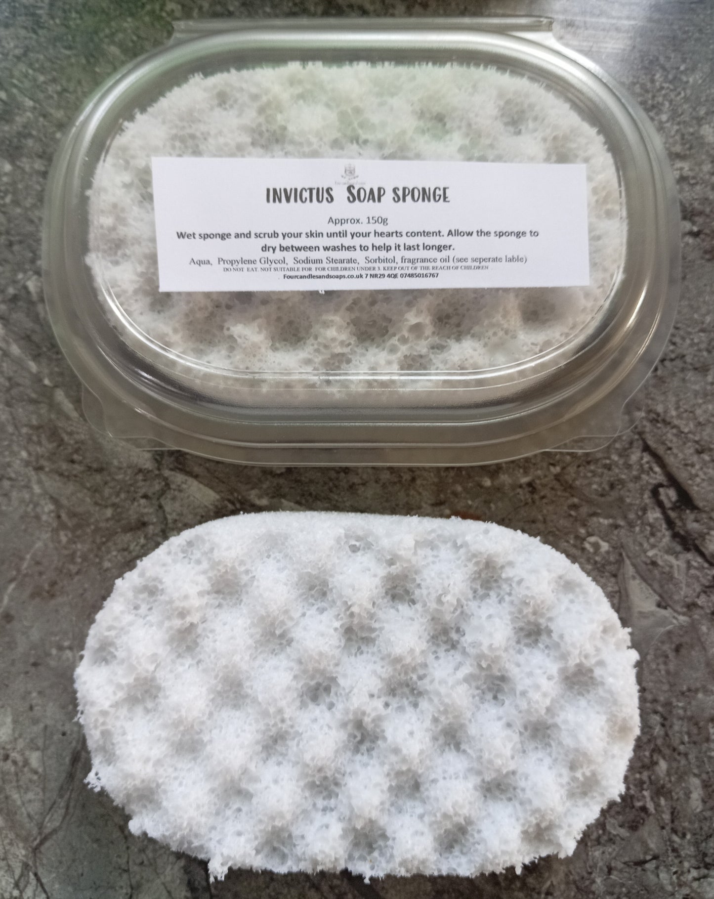 Invictus soap sponge.