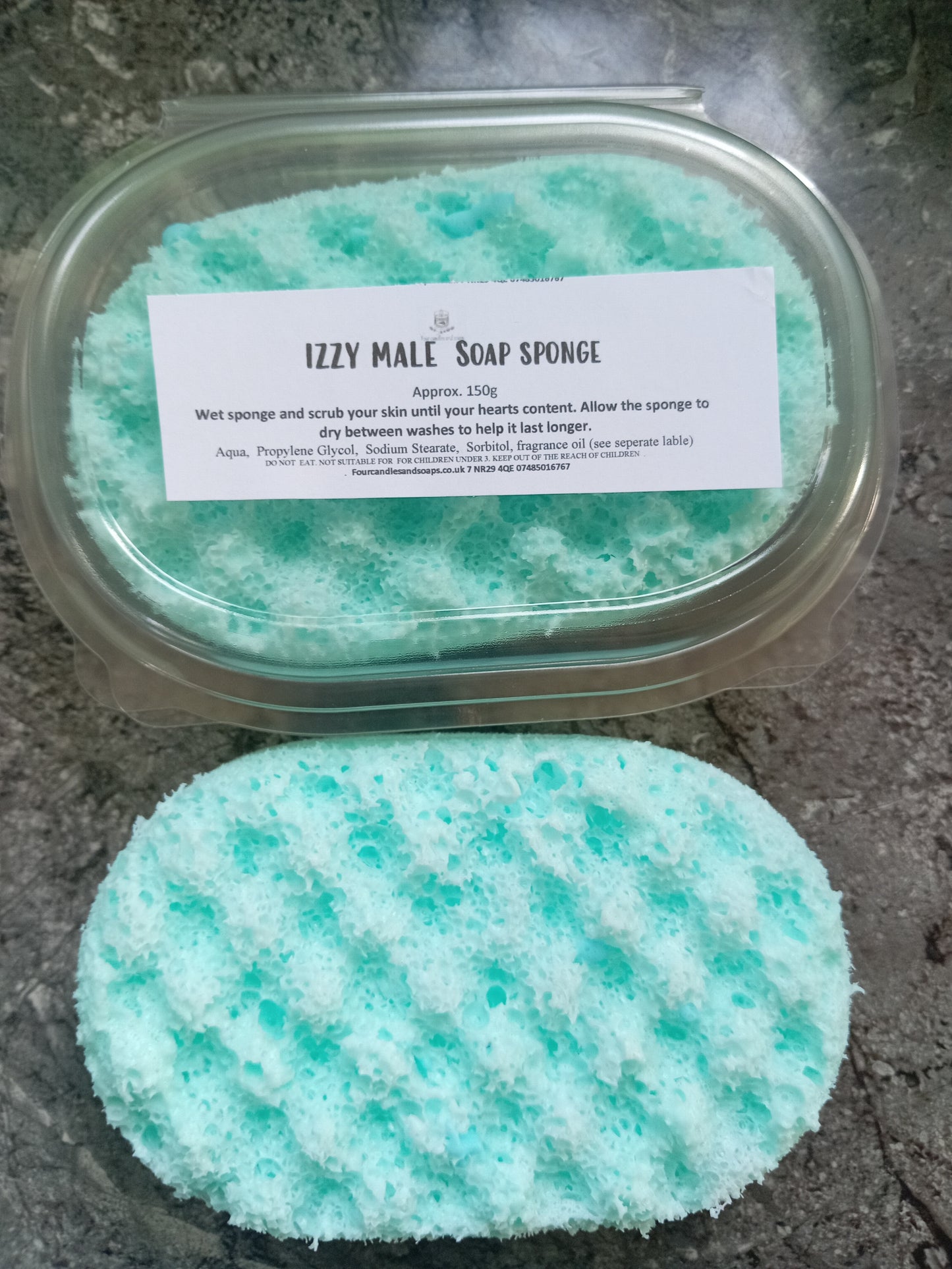Izzy Male soap sponge.